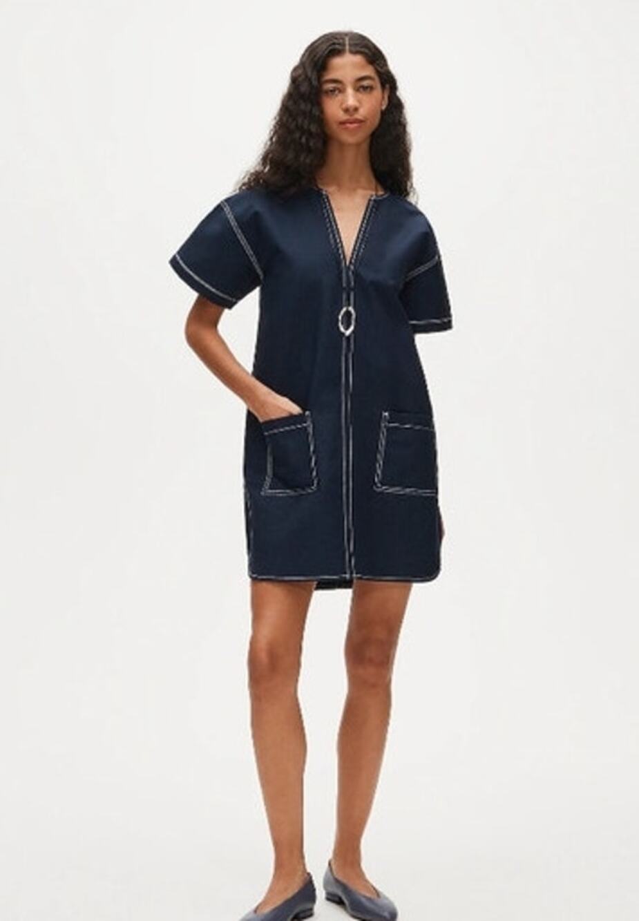 NWT J. Crew Patch-Pocket Pullover Dress In Structured Cotton Poplin Navy 2X